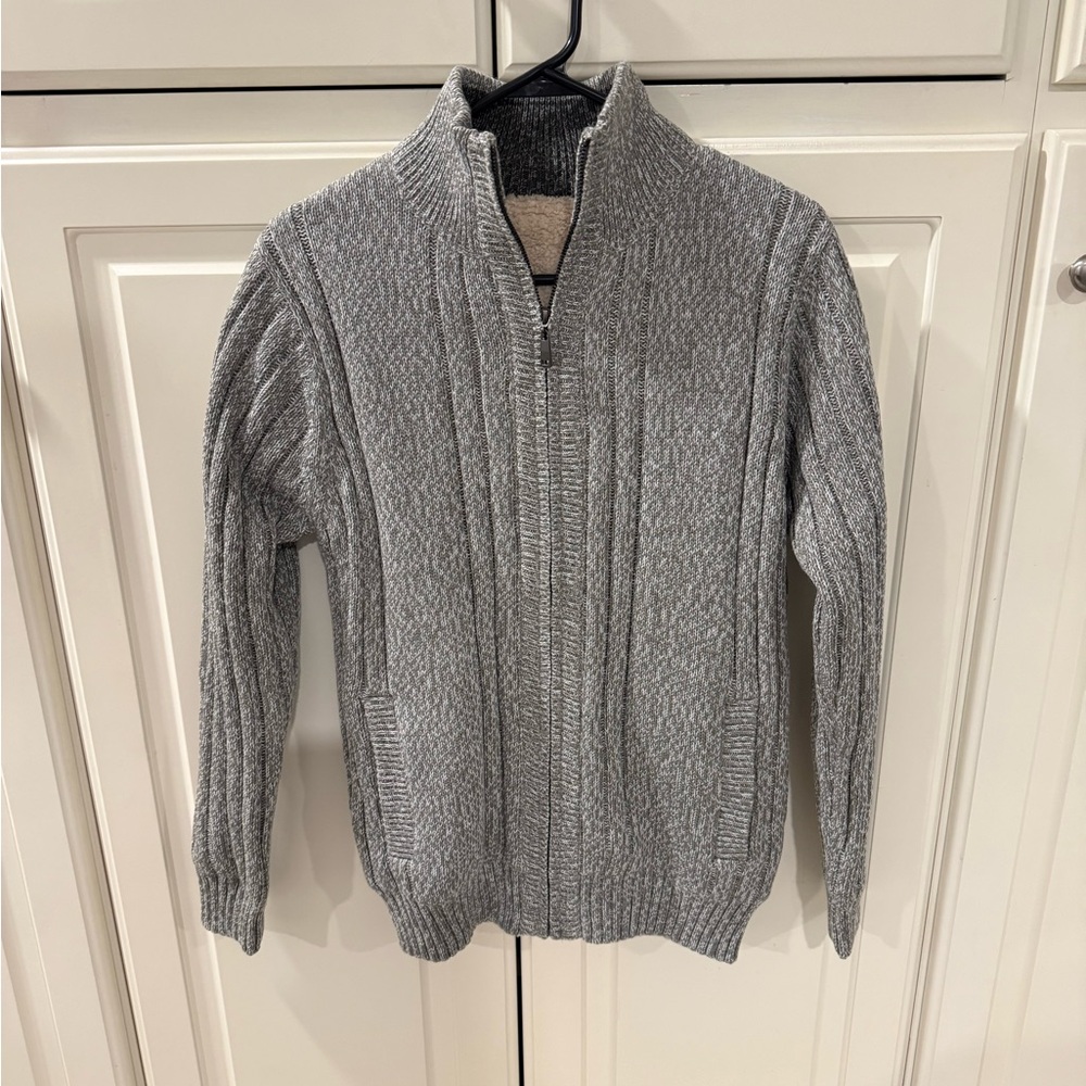 Gray Ribbed Men's Cardigan - Picture 2 of 6